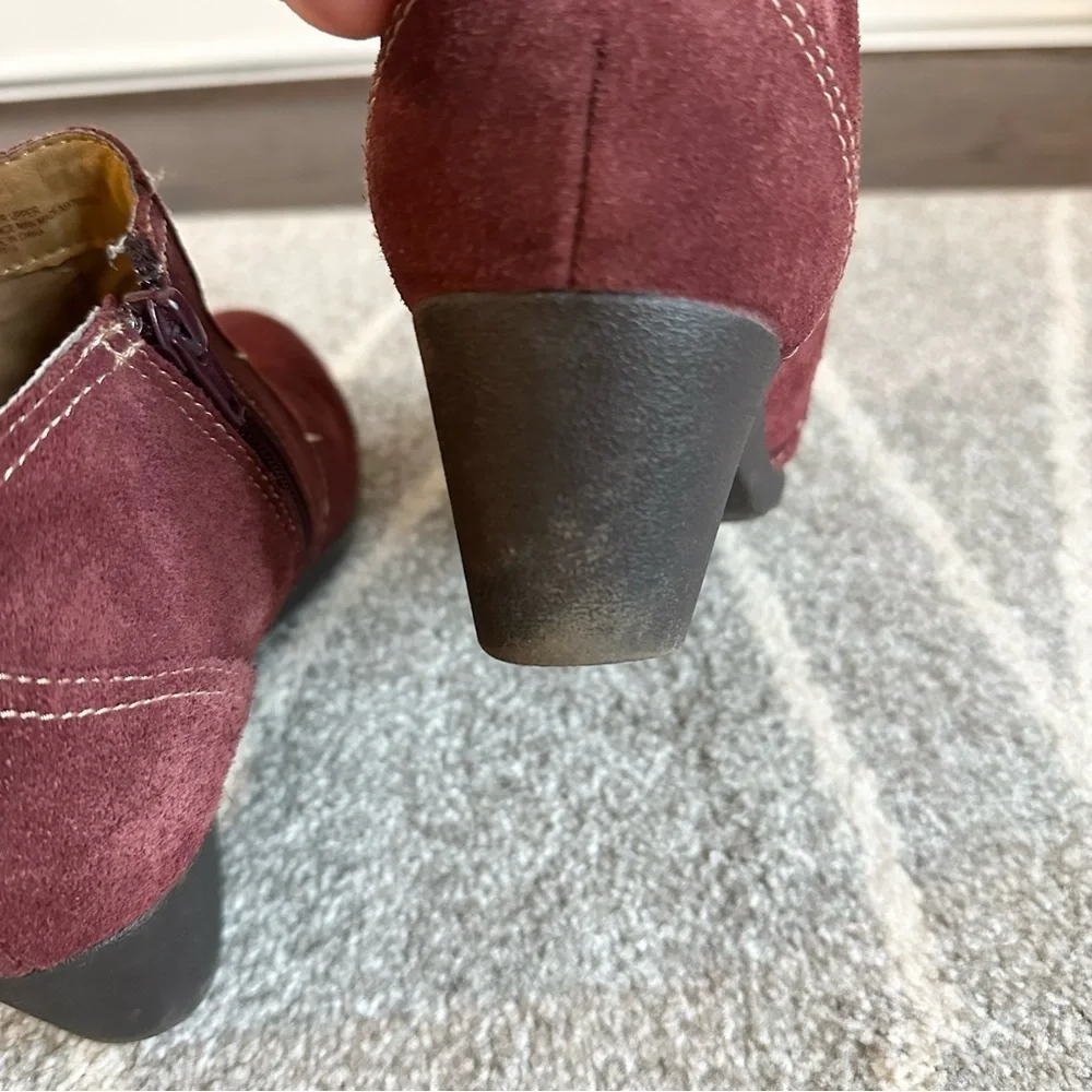 SoftSpots Burgundy Suede Leather Ankle Booties with Small Heel